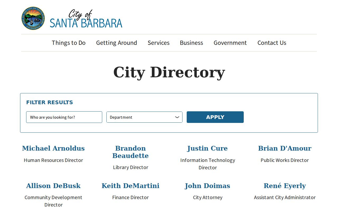 Santa Barbara people search city staff directory