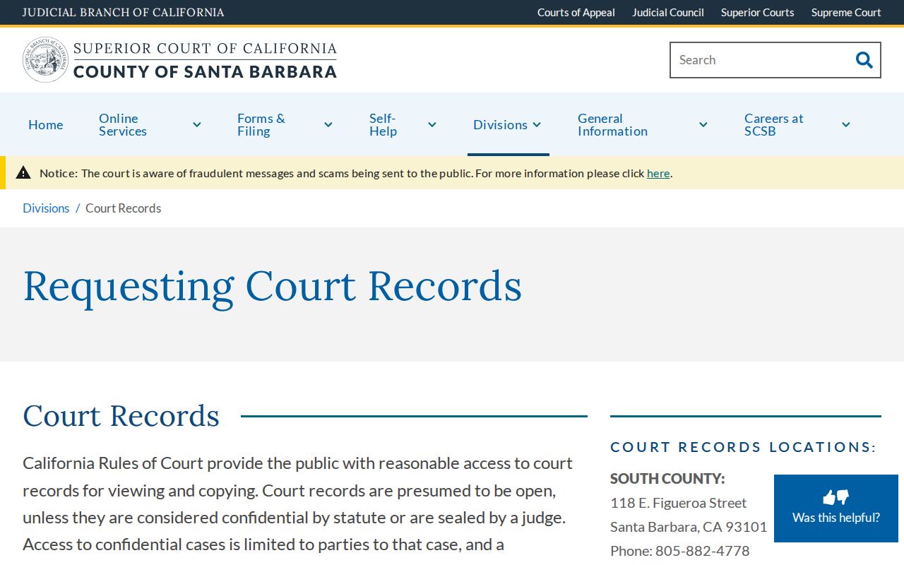 Santa Barbara people search court records request options