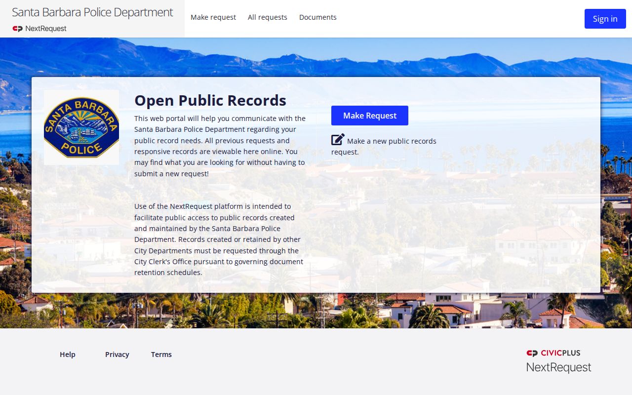 Santa Barbara public records request portal for police records